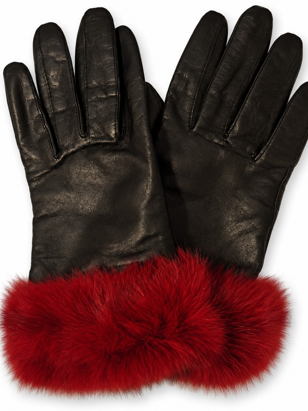 La Fiorrentina Leather Gloves W/ Dyed Fox Fur - Women's Size, Small.